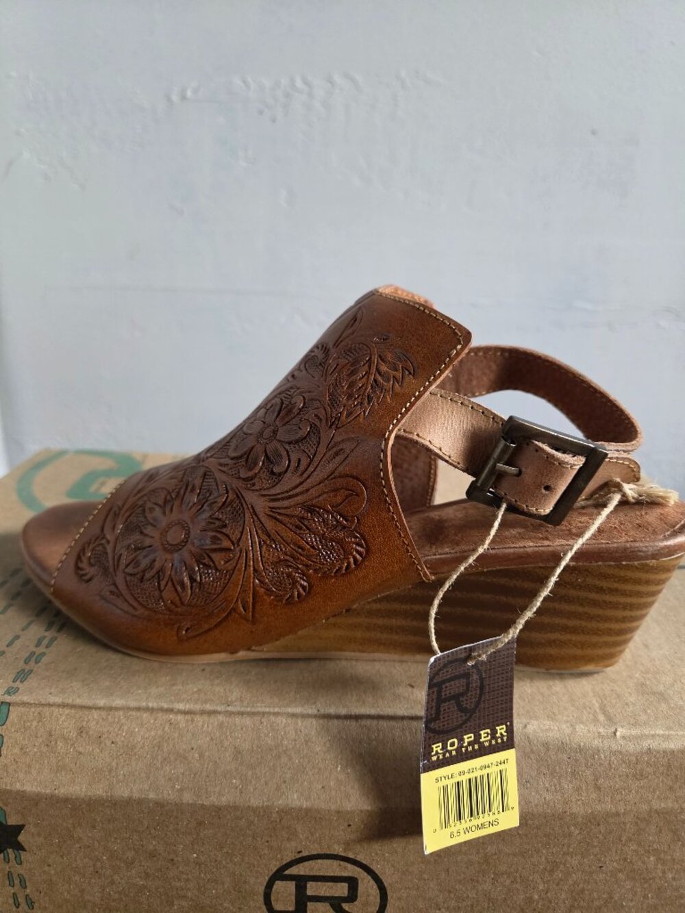 Roper Rowan-Tan Open Toe Mules, Sz 6.5
